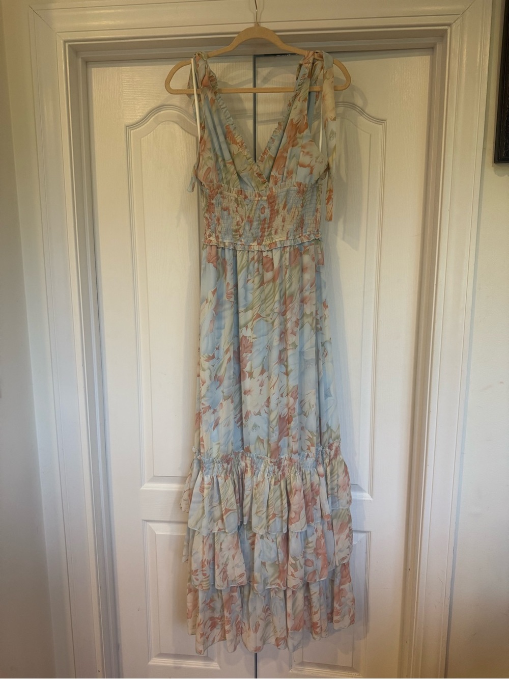 Petal & Pup Pastel Blue Floral Tie-Shoulder Maxi Dress